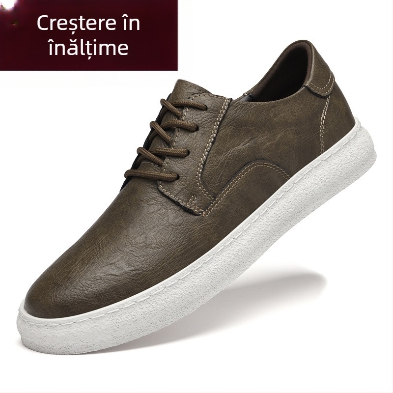 Adidași pentru bărbați: piele de vițel cu două straturi, respirabili, profil redus, creștere internă a înălțimii, închidere cu șiret, talpă compozită