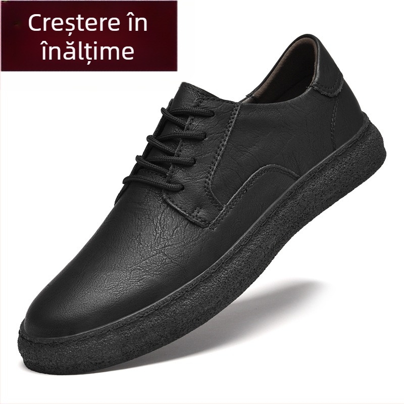 Adidași pentru bărbați: piele de vițel cu două straturi, respirabili, profil redus, creștere internă a înălțimii, închidere cu șiret, talpă compozită