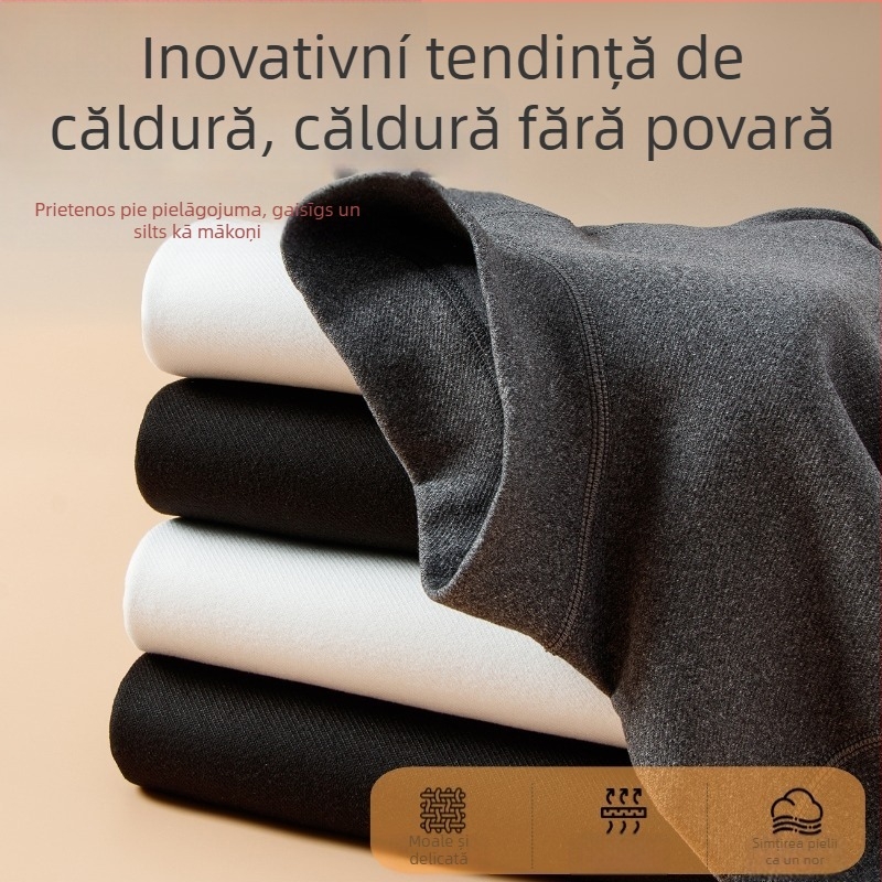 Tricou de bază pentru bărbați cu guler semi-înalt, mâneci lungi, poliester cu căptușeală de fleece, grosime 201-250 g/m²