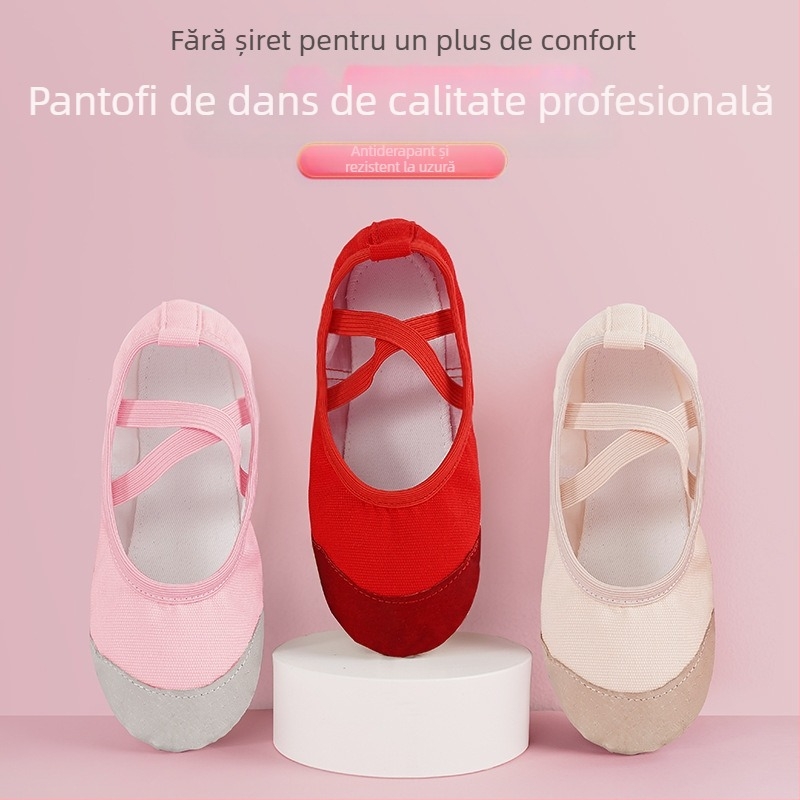 Pantofi de dans - talpă din piele, partea superioară din pânză, Balet & Dans modern, Pentru copii (Fete), Echilibru