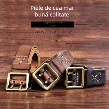 Centură din piele de primă calitate cu finisaj vintage uzat, stil casual spălat, cataramă cu știft dublu, subțire (<2 cm)
