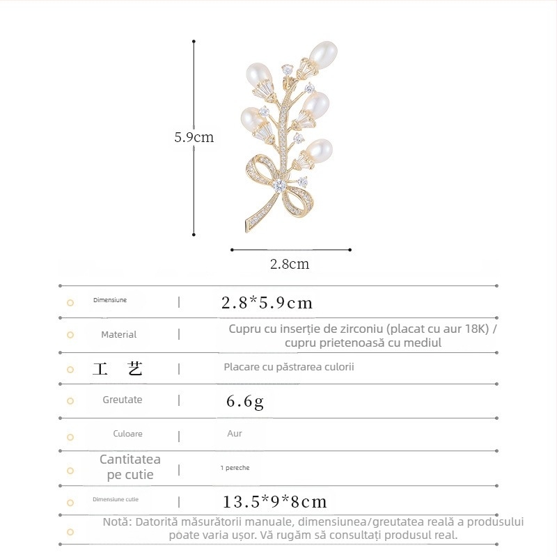 Broșă florală din cupru, Liyu Accessories, placată electro, stil lux feminin