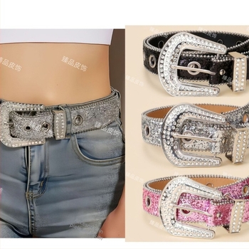 Centură de talie pentru femei cu strasuri, din PU, cataramă cu pin, lățime 2-4 cm, INS stil