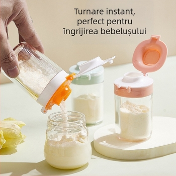 Baizun BX1150 Cutie Portabilă pentru Lapte Prah Bebeluți cu Capac Dublu, Dispenser pentru Lapte Praf, Funcționare cu O Mână, Pentru Ieșiri, Potrivită de la Nou-născuți până la 3 Ani