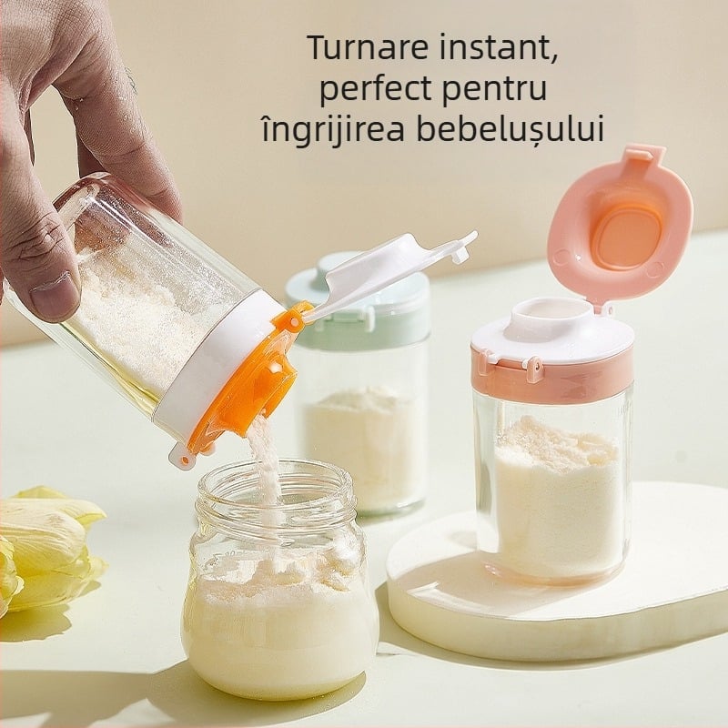 Baizun BX1150 Cutie Portabilă pentru Lapte Prah Bebeluți cu Capac Dublu, Dispenser pentru Lapte Praf, Funcționare cu O Mână, Pentru Ieșiri, Potrivită de la Nou-născuți până la 3 Ani