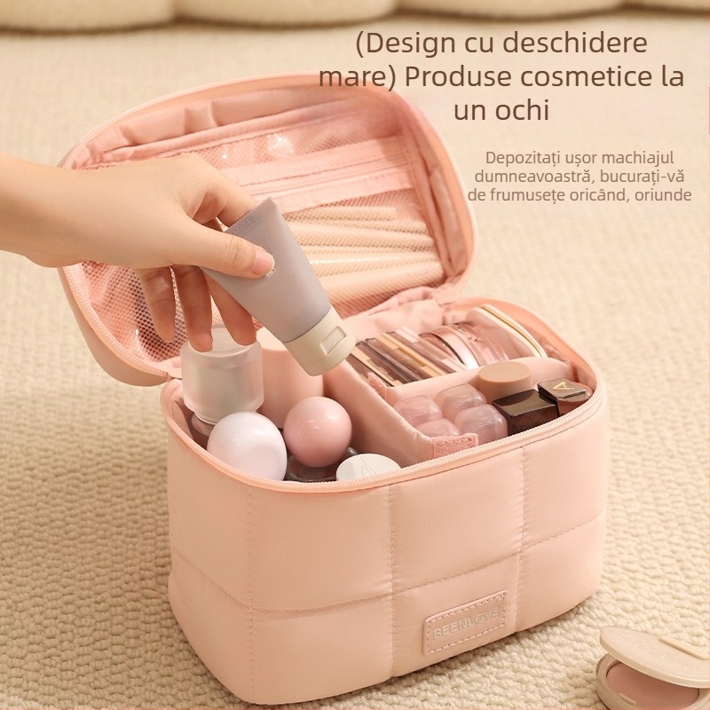 Geantă de machiaj, cu design cubic, din poliester, multifuncțională, spațiu de stocare pentru călătorii și cosmetice
