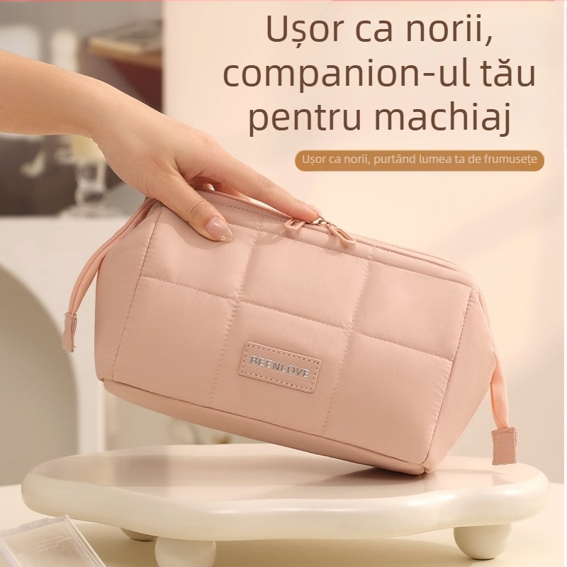 Geantă de machiaj cu capacitate mare, ușor de transportat pentru călătorii, formă cub, stil minimalist modern (Material: poliester; Formă: cub; Funcție: multifuncțional; Scenariu de utilizare: călătorii; Stil: minimalist modern)