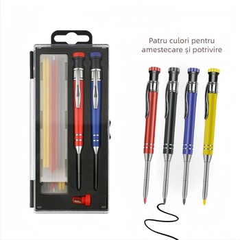 Creion mecanic pentru tâmplă, set în cutie, corp din aliaj, pentru lucrări din lemn, fără ascuțire.