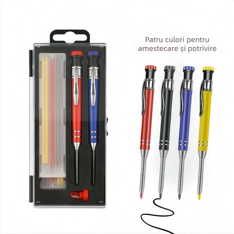 Creion mecanic pentru tâmplă, set în cutie, corp din aliaj, pentru lucrări din lemn, fără ascuțire.