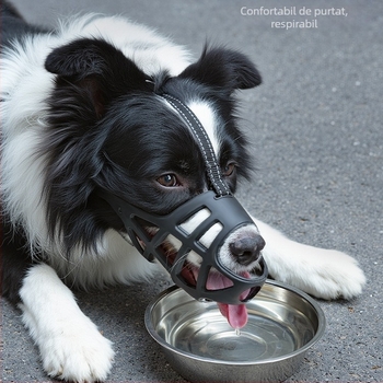 Muză pentru câini de dimensiuni medii și mari; previne mușcătura, lătratul și alimentația indiscretă; permite consumul de apă; material: floare de mătase