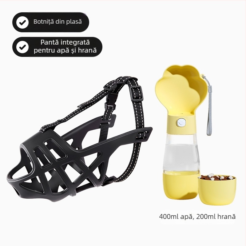 Muză pentru câini de dimensiuni medii și mari; previne mușcătura, lătratul și alimentația indiscretă; permite consumul de apă; material: floare de mătase