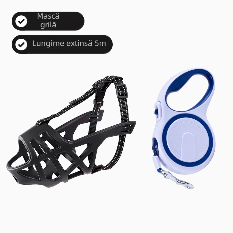 Muză pentru câini de dimensiuni medii și mari; previne mușcătura, lătratul și alimentația indiscretă; permite consumul de apă; material: floare de mătase