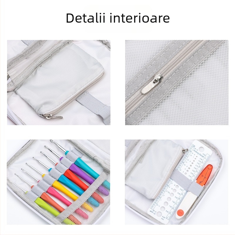 Geantă dublu strat pentru depozitare croșetă – organizator DIY pentru unelte, pentru croșetat și ace de tricotat (pliabilă, material textil non-bumbac, stil japonez)