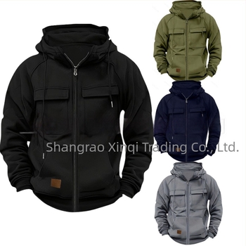 Hanorac cu fermoar și buzunare multiple, din poliester 250 g, căptușeală fleece, croială lejeră, guler cu rever deschis, toamnă/iarnă 2025