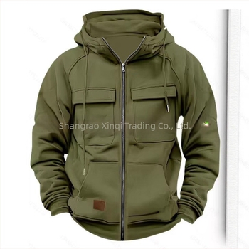 Hanorac cu fermoar și buzunare multiple, din poliester 250 g, căptușeală fleece, croială lejeră, guler cu rever deschis, toamnă/iarnă 2025