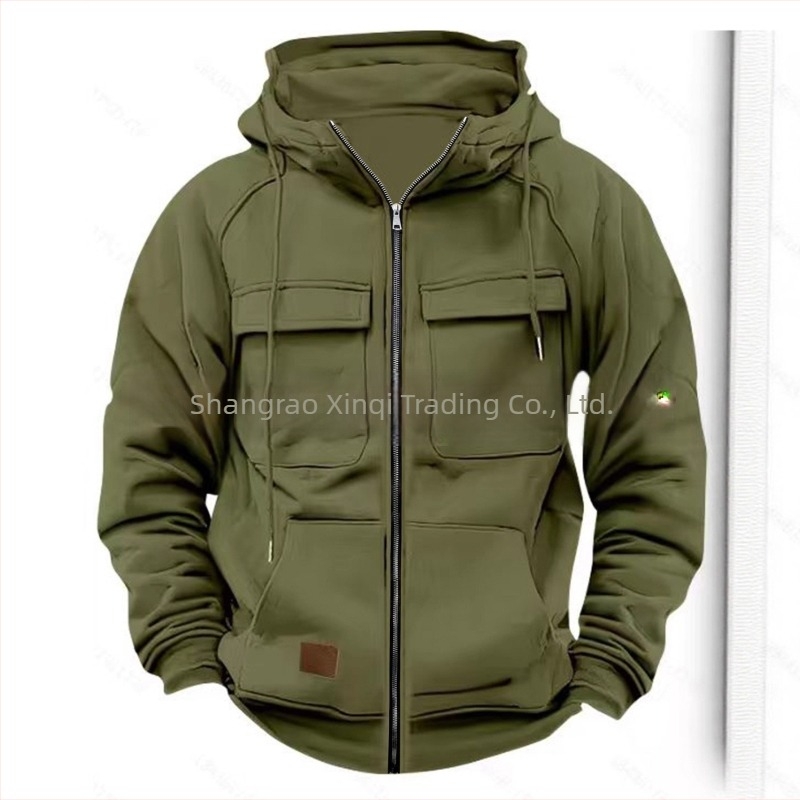 Hanorac cu fermoar și buzunare multiple, din poliester 250 g, căptușeală fleece, croială lejeră, guler cu rever deschis, toamnă/iarnă 2025