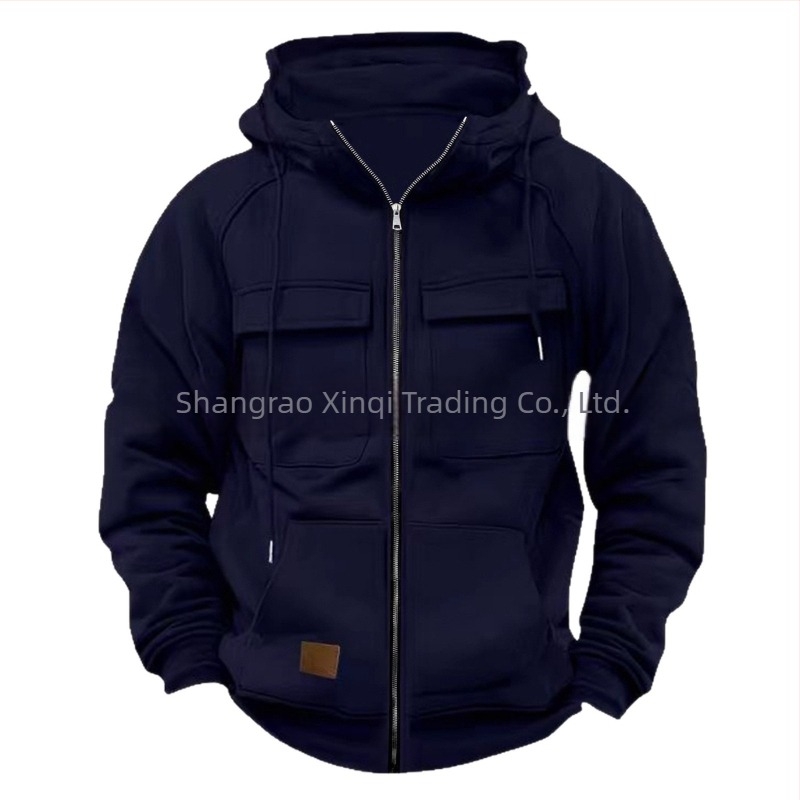 Hanorac cu fermoar și buzunare multiple, din poliester 250 g, căptușeală fleece, croială lejeră, guler cu rever deschis, toamnă/iarnă 2025