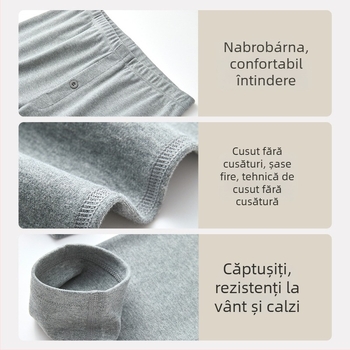 Lenjerie termică bărbătească din bumbac, 251–300 g/m², antibacteriană, anti-pilling, croială Slim, pantaloni lungi