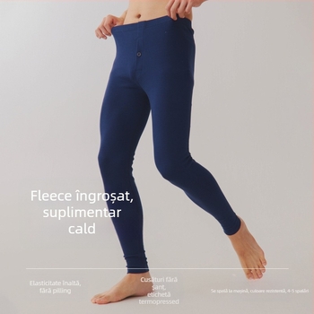 Lenjerie termică bărbătească din bumbac, 251–300 g/m², antibacteriană, anti-pilling, croială Slim, pantaloni lungi