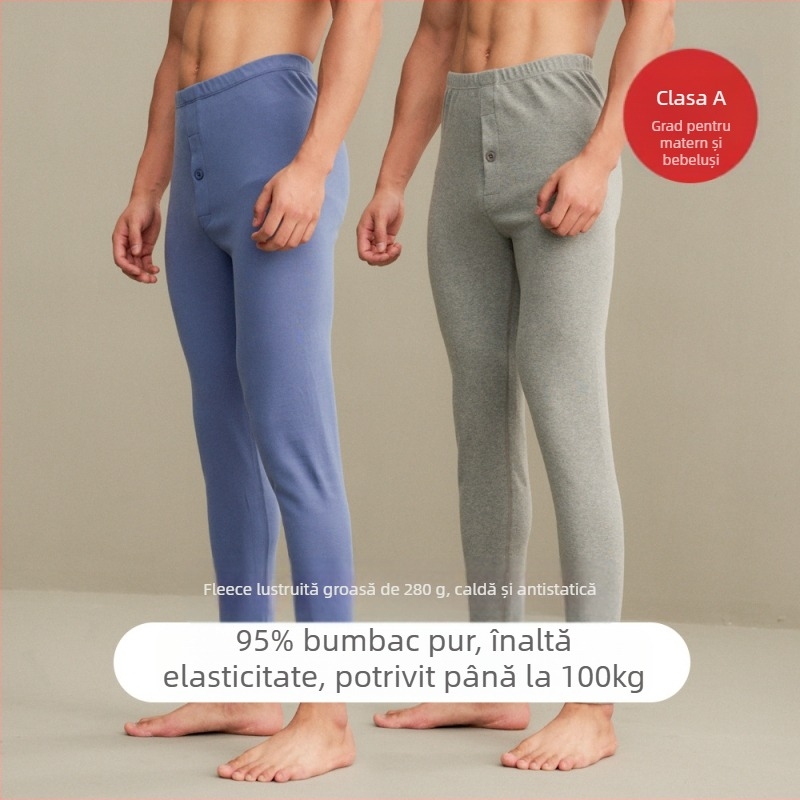 Lenjerie termică bărbătească din bumbac, 251–300 g/m², antibacteriană, anti-pilling, croială Slim, pantaloni lungi