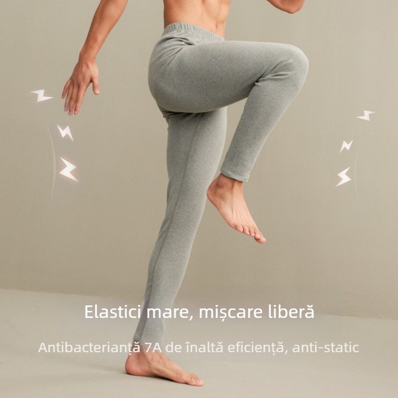 Lenjerie termică bărbătească din bumbac, 251–300 g/m², antibacteriană, anti-pilling, croială Slim, pantaloni lungi