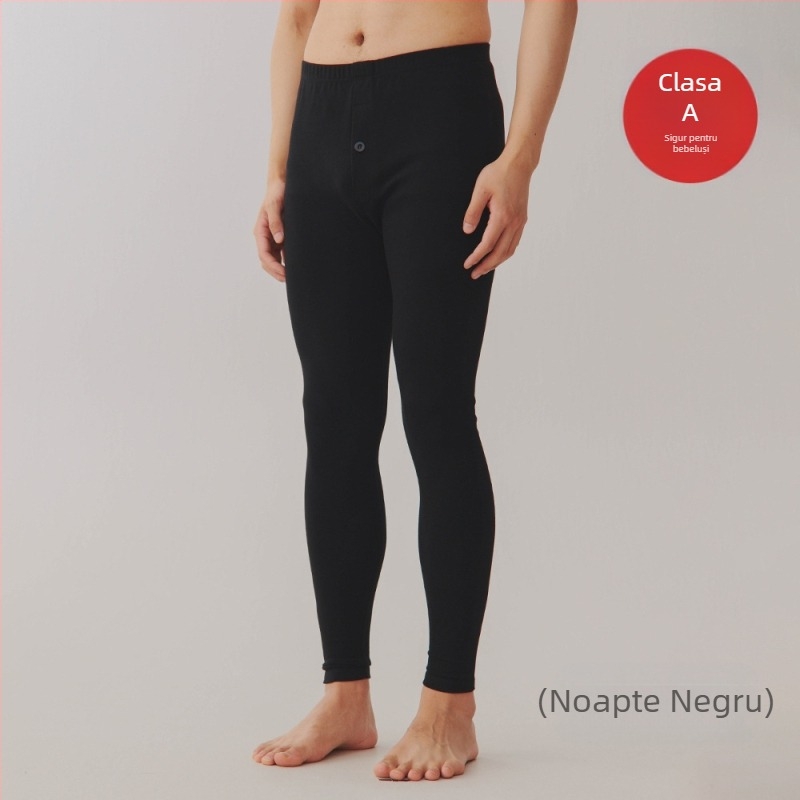 Lenjerie termică bărbătească din bumbac, 251–300 g/m², antibacteriană, anti-pilling, croială Slim, pantaloni lungi