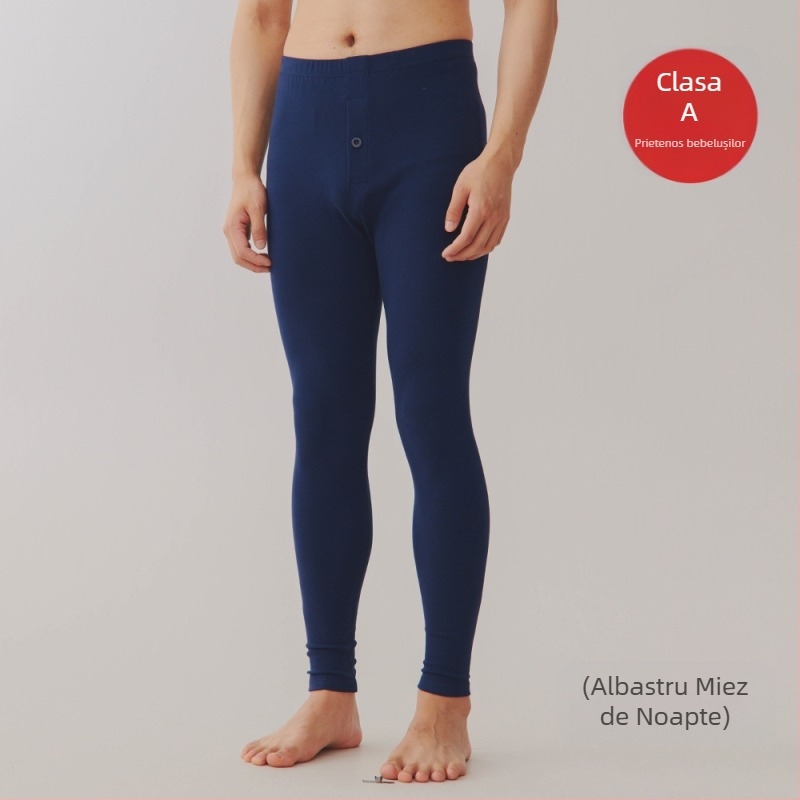 Lenjerie termică bărbătească din bumbac, 251–300 g/m², antibacteriană, anti-pilling, croială Slim, pantaloni lungi