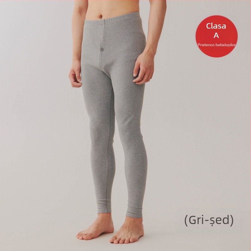Lenjerie termică bărbătească din bumbac, 251–300 g/m², antibacteriană, anti-pilling, croială Slim, pantaloni lungi