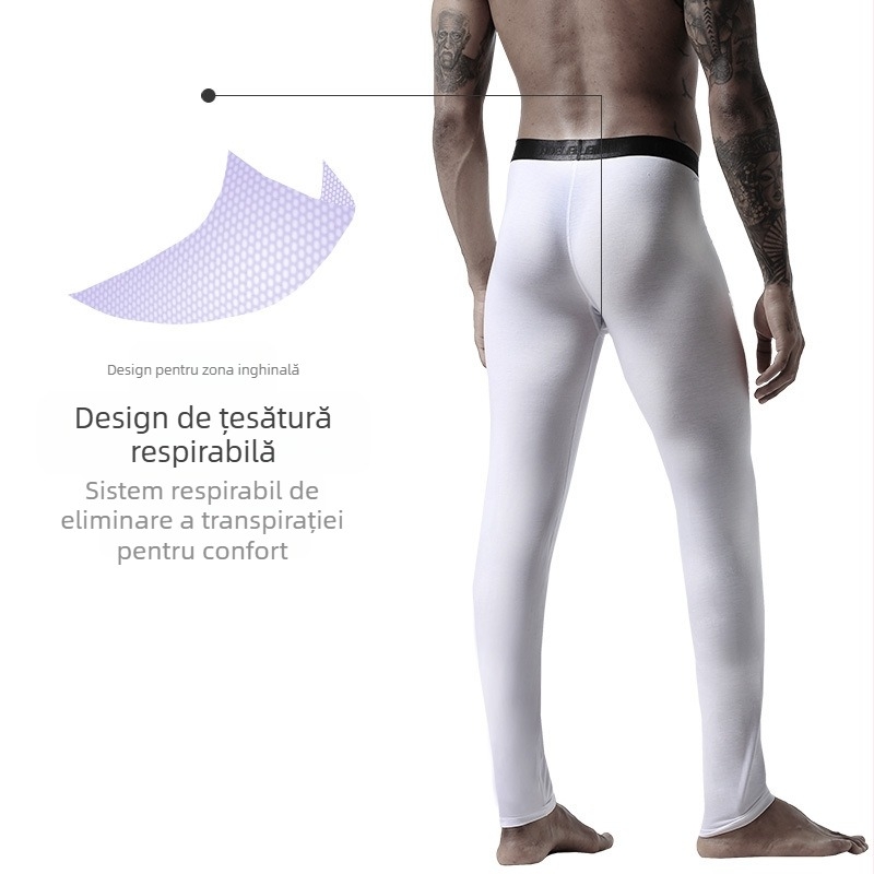 Pantaloni bărbați calzi, croi slim, cropped, din fibre de celuloză regenerată, un singur strat