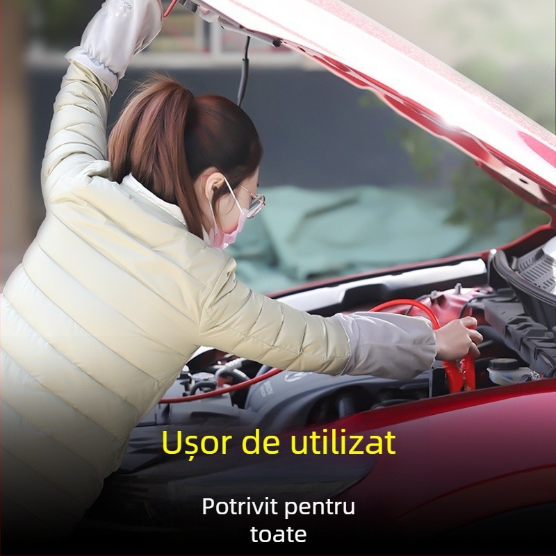 Set cabluri de pornire pentru baterie auto, cu clește crocodil, cabluri din cauciuc izolante, 12-24V, pentru montaj în vehicul