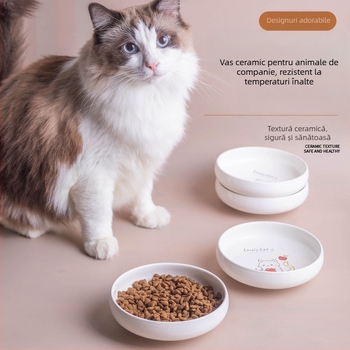 Vas ceramic pentru hrănire pisici, cu design desen animat adânc, marcă Shuo Ni, cod PH20250217-2