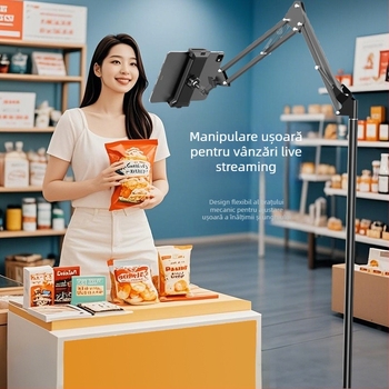 Suport de podea pentru telefoane și tablete, cu braț telescopic, din aliaj, pentru streaming la marginea patului