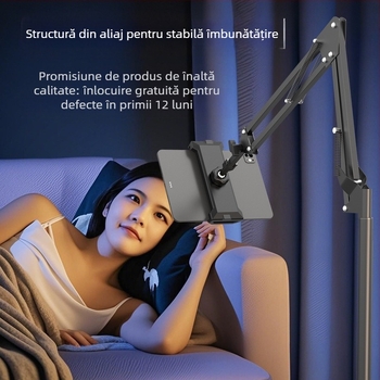 Suport de podea pentru telefoane și tablete, cu braț telescopic, din aliaj, pentru streaming la marginea patului