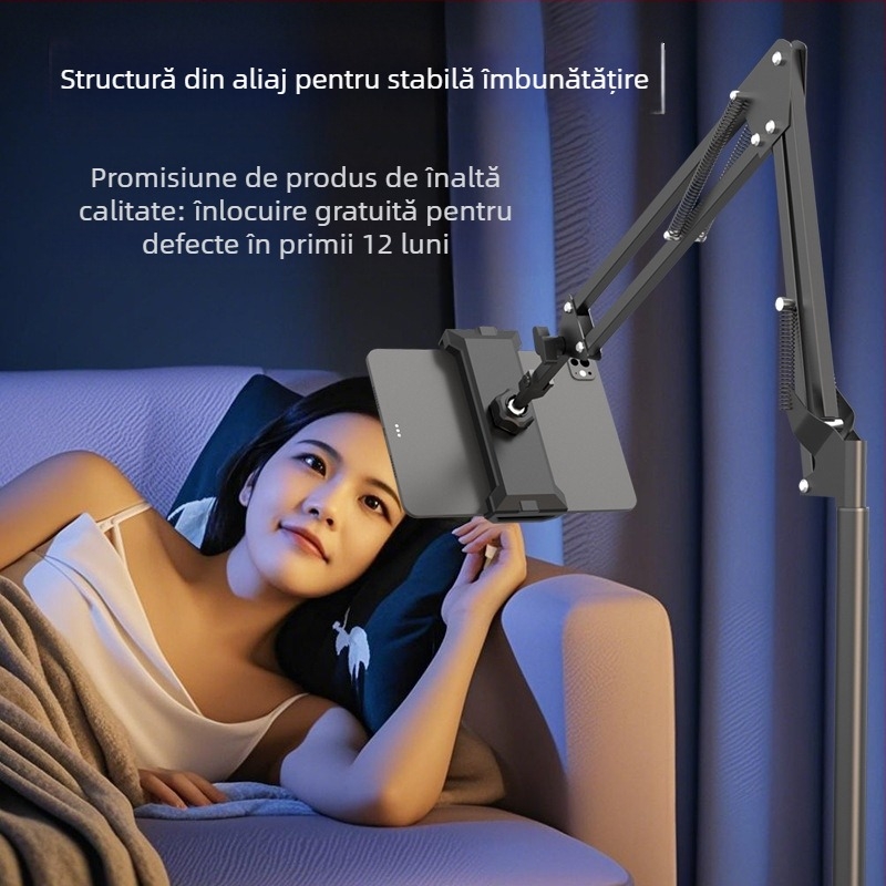 Suport de podea pentru telefoane și tablete, cu braț telescopic, din aliaj, pentru streaming la marginea patului