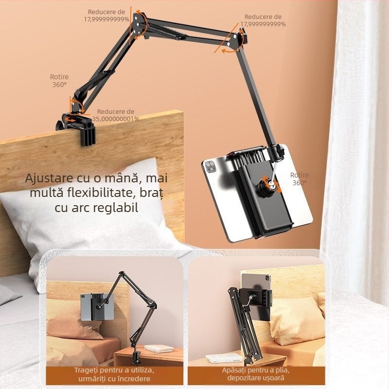 Suport de podea pentru telefoane și tablete, cu braț telescopic, din aliaj, pentru streaming la marginea patului