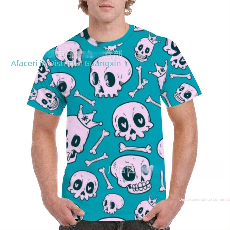 Tricou bărbați cu mânecă scurtă Raglan, croială lejeră, guler rotund, imprimeu 3D graffiti, material poliester cu efect milk-silk