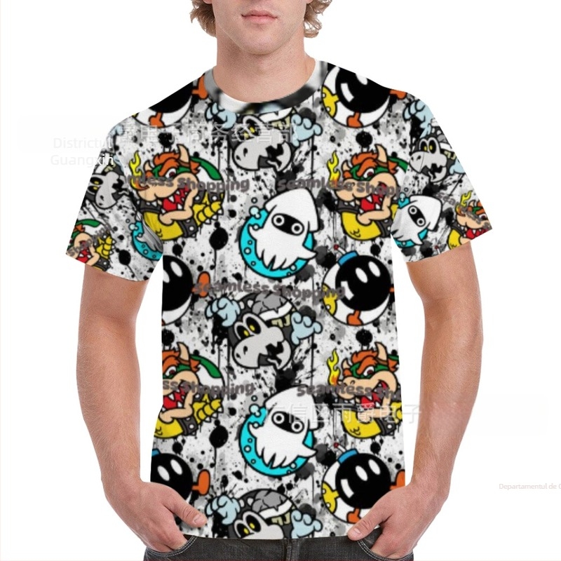 Tricou bărbați cu mânecă scurtă Raglan, croială lejeră, guler rotund, imprimeu 3D graffiti, material poliester cu efect milk-silk