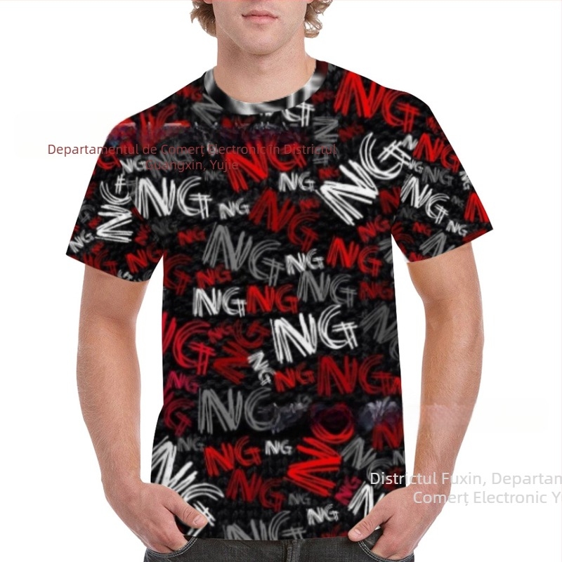 Tricou bărbați cu mânecă scurtă Raglan, croială lejeră, guler rotund, imprimeu 3D graffiti, material poliester cu efect milk-silk