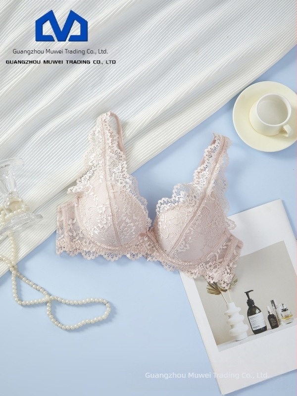 MUWEI Sutien cu sârmă subțire și dantelă, cupă 3/4, bretele detașabile, închidere spate cu două rânduri, push-up, respirație confortabilă
