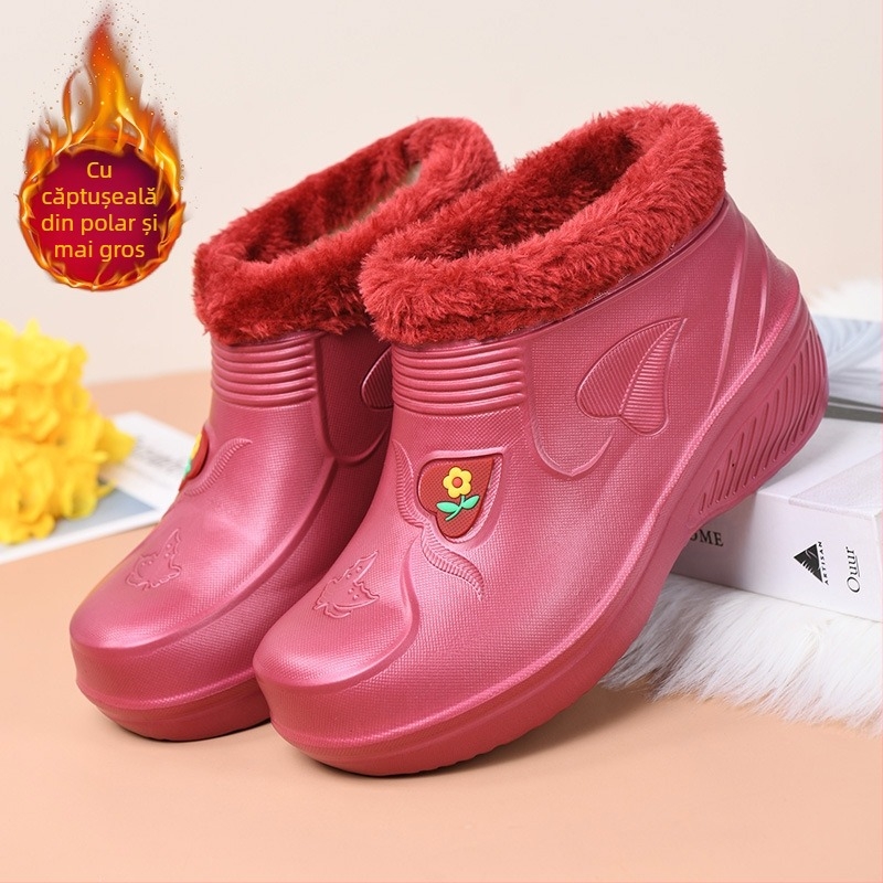 Cizme de damă din EVA impermeabile pentru iarnă, gleznă joasă, vârf rotund, toc plat