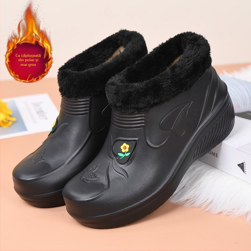 Cizme de damă din EVA impermeabile pentru iarnă, gleznă joasă, vârf rotund, toc plat