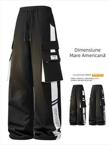 Pantaloni de lucru pentru bărbați cu dungă laterală, croi drept, 100% poliester, respirabili și rezistenți la vânt, potriviți pentru primăvară și toamnă