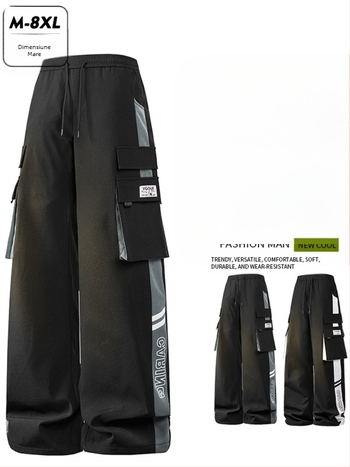 Pantaloni de lucru pentru bărbați cu dungă laterală, croi drept, 100% poliester, respirabili și rezistenți la vânt, potriviți pentru primăvară și toamnă