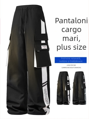 Pantaloni de lucru pentru bărbați cu dungă laterală, croi drept, 100% poliester, respirabili și rezistenți la vânt, potriviți pentru primăvară și toamnă