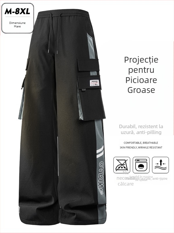 Pantaloni de lucru pentru bărbați cu dungă laterală, croi drept, 100% poliester, respirabili și rezistenți la vânt, potriviți pentru primăvară și toamnă