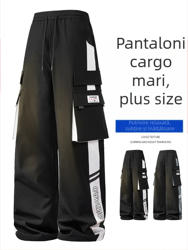 Pantaloni de lucru pentru bărbați cu dungă laterală, croi drept, 100% poliester, respirabili și rezistenți la vânt, potriviți pentru primăvară și toamnă