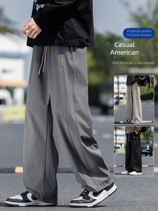 Pantaloni de lucru pentru bărbați cu dungă laterală, croi drept, 100% poliester, respirabili și rezistenți la vânt, potriviți pentru primăvară și toamnă