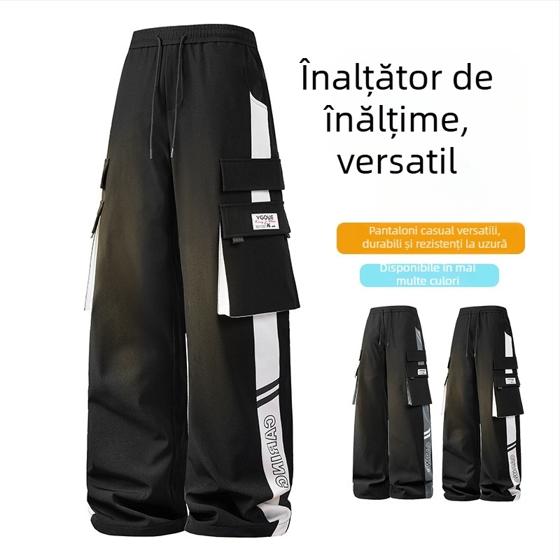 Pantaloni de lucru pentru bărbați cu dungă laterală, croi drept, 100% poliester, respirabili și rezistenți la vânt, potriviți pentru primăvară și toamnă