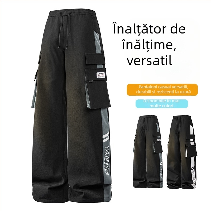 Pantaloni de lucru pentru bărbați cu dungă laterală, croi drept, 100% poliester, respirabili și rezistenți la vânt, potriviți pentru primăvară și toamnă