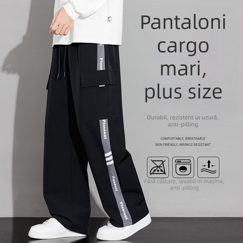 Pantaloni de lucru pentru bărbați cu dungă laterală, croi drept, 100% poliester, respirabili și rezistenți la vânt, potriviți pentru primăvară și toamnă